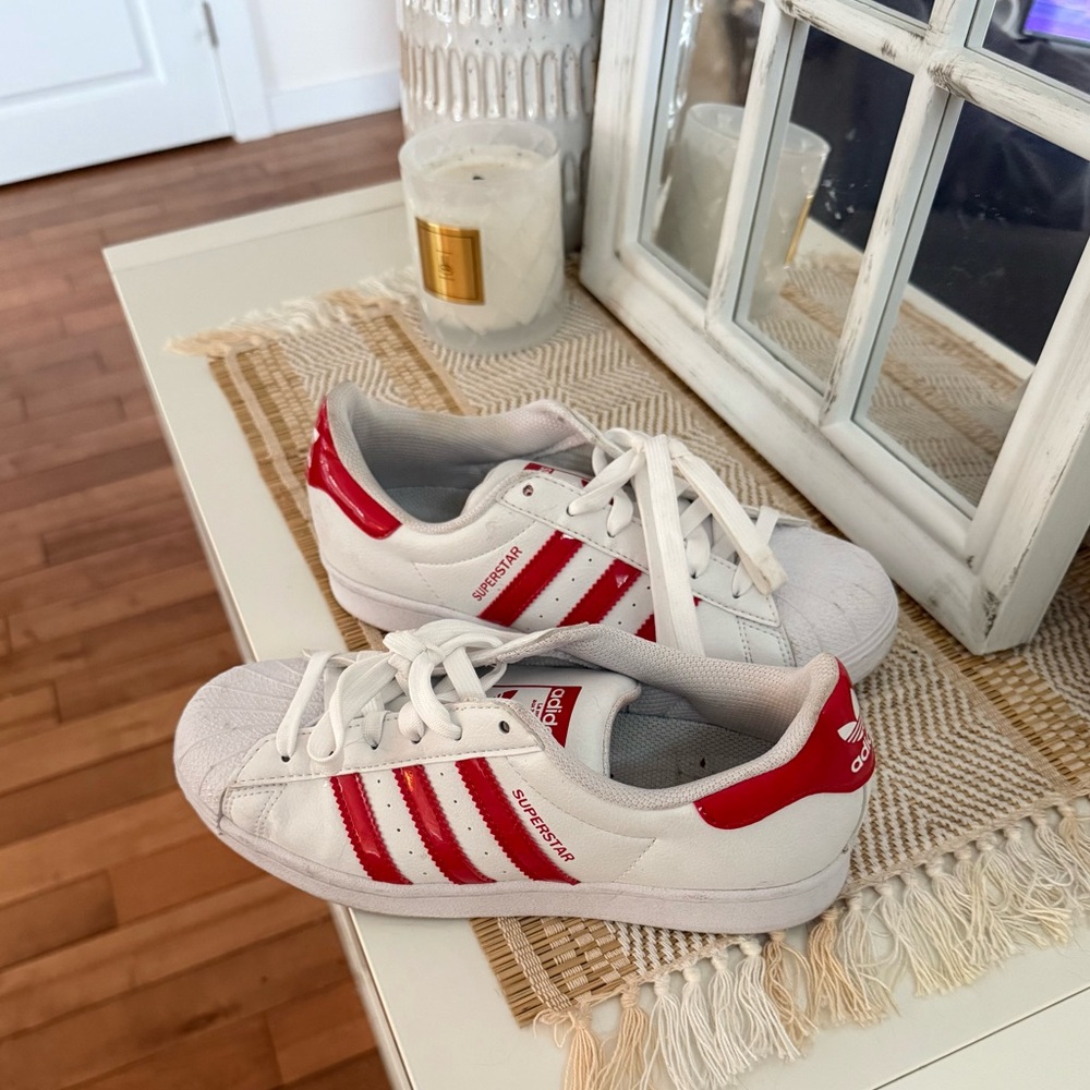 Red and White Adidas Sneakers